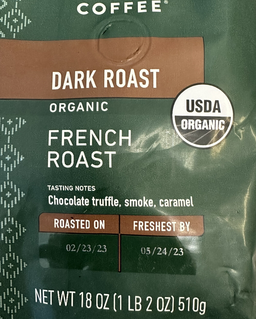 Peet's Coffee Organic French Roast Ground Coffee 18 oz, 4 Bags (BB 5/2023)