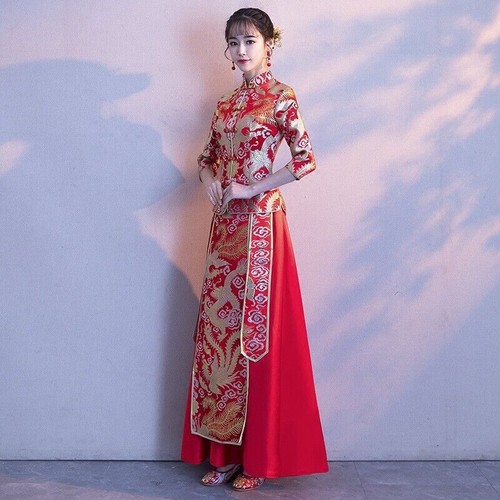 Chinese Traditional Women Wedding Dress Set Bride Red Embroidery Shirt and Skirt - Picture 4 of 11