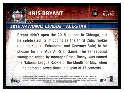 2015 Topps Update Baseball Kris Bryant #US242 - Picture 2 of 2