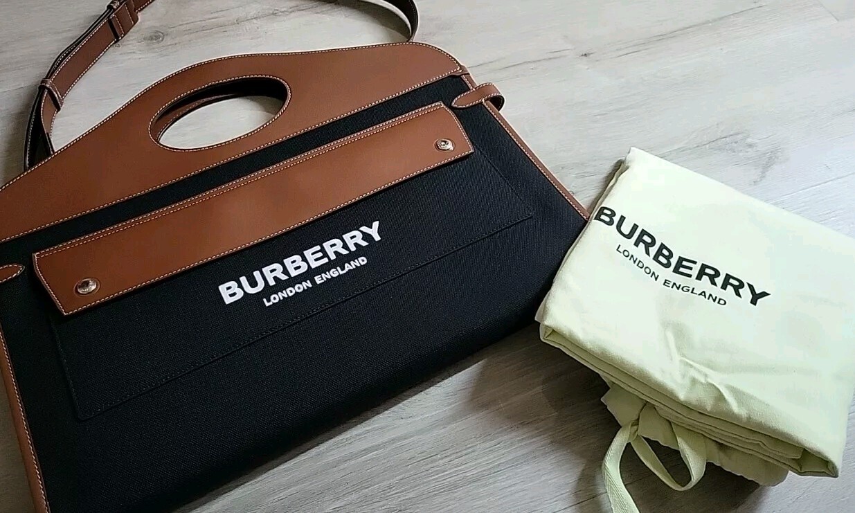 Burberry pocket shoulder bag handbag Leather canvas brown Black Tote Holiday 🎁