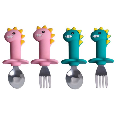 Toddler Utensils Stainless Steel Baby Forks And Spoons Cartoon Dinosaur For Kids