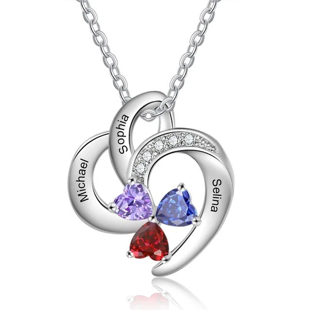 Специальный 1-4 имя камень ожерелье ювелирные изделия сердце цирконий серебро регулируемый - Изображение 2 из 4