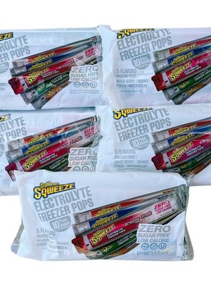 5 Packs (50 pops) Sqwincher Squeeze Electrolyte Freezer Pops Zero Sugar