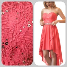 City Triangles Coral Pink Strapless Prom Dress Chiffon, Lace Rhinestone Gown /11