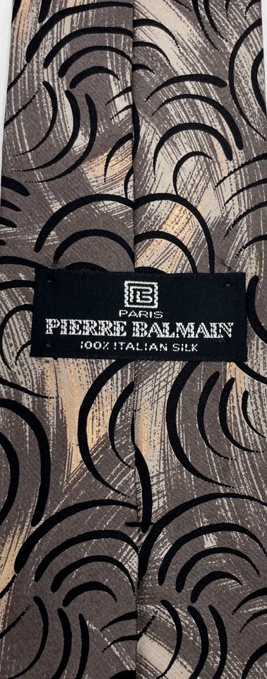 Gravata masculina 100% seda italiana PIERRE BALMAIN Paris ~ Bege ~ Padrão redemoinho - Imagem 4 de 4