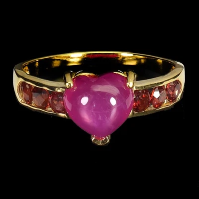 925 Sterling Silber Ring Herz Rubin Mozambique Granat Edelstein 9mm Schmuck Sz 9 - Bild 1 von 4