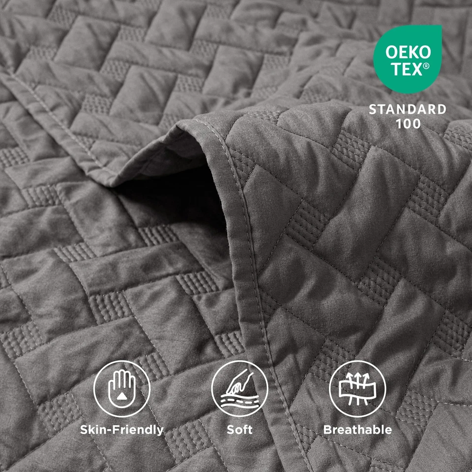 Bedsure Quilts Queen Size - Grey Bedspreads Queen Size with Basket Weave Patt... - Image 3 of 4