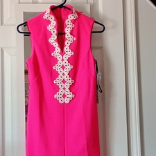 VINCE CAMUTO Dress Hot Pink Fuchsia + White Trim Size 2 New wTag Zip Sleeveless
