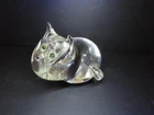 Steuben "Smiling Cat" Crystal Cat With Tourmaline Green Eyes Figurine c.1973