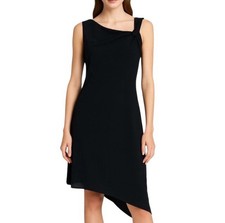 David Meister 2 Sheath Dress Black Asymmetrical Hem Chiffon Midi Cocktail Party