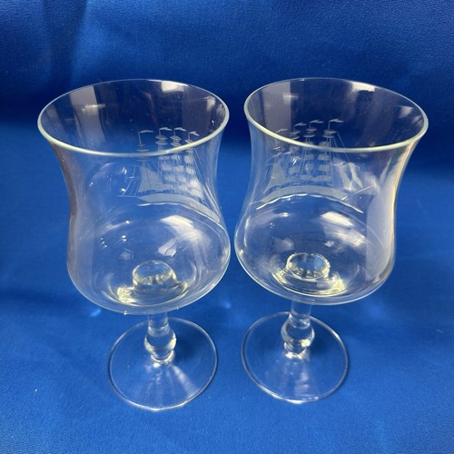 2 Kristall Barware Tulpenform Klar Gläser Geätzt Schiff Maritim Ozean Lot - Bild 14 von 15