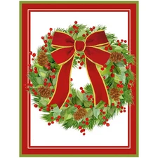 Caspari - White Pine and Red Bow Wreath Boxed Christmas Cards