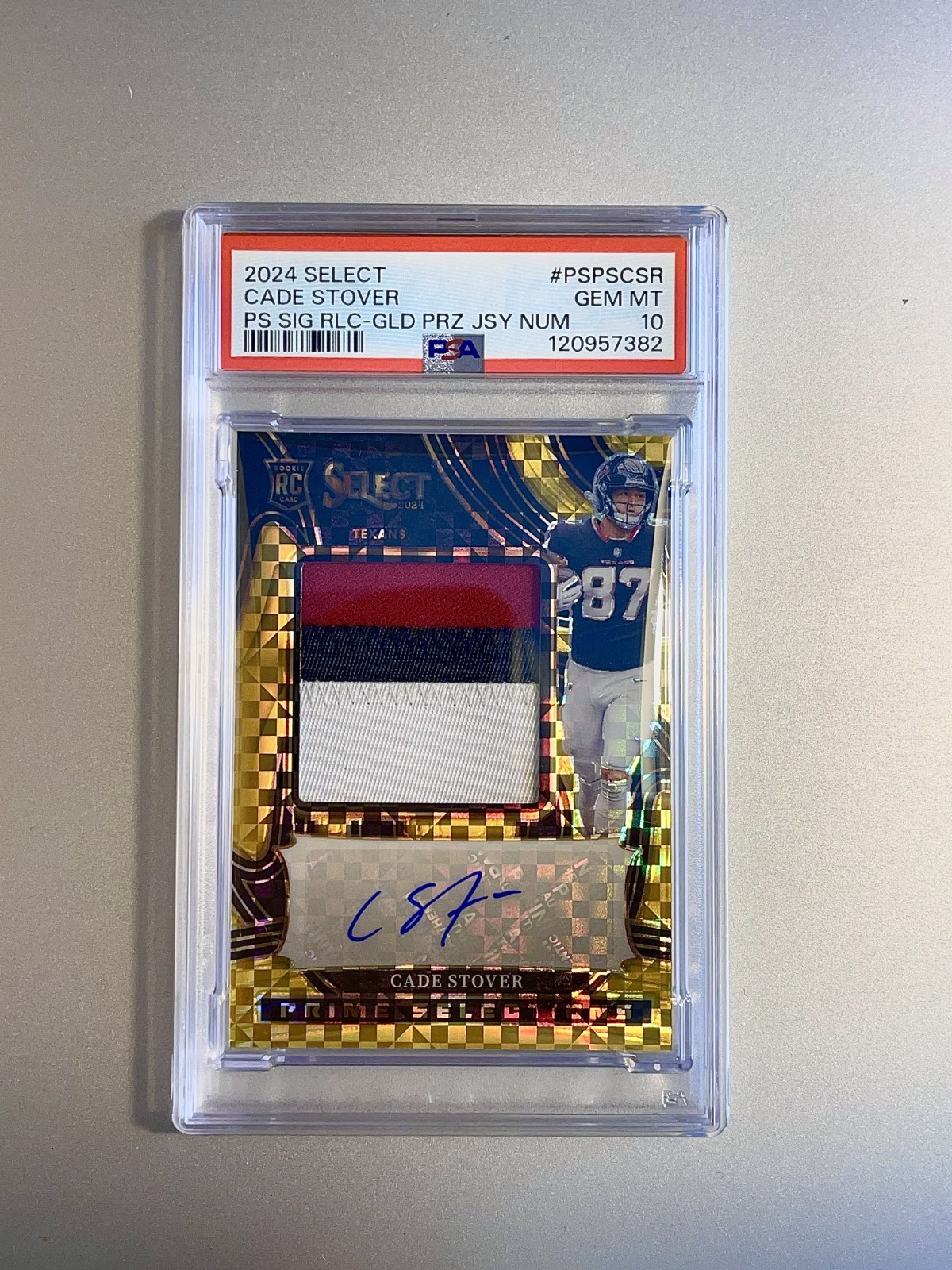 Cade Stover Panini Select Prime Selections Signature Relics #PSPSCSR Gold Prizm Jersey Number