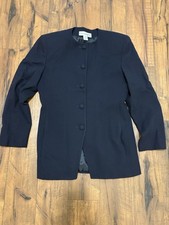VTG Christian Dior Suit Blazer Jacket Size 6 Wool Dark Navy Collarless 1980's