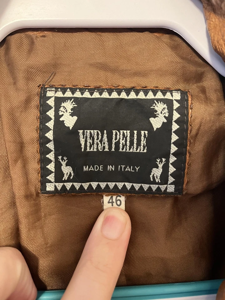 Vera Pelle Leather Jacket Mens Medium 46 Brown Made in Italy Moto Zip Pockets - Image 2 of 4