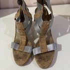 DONALD J PLINER SILVER ELASTIC STRAPS & CORK WEDGE SANDALS BACK ZIPPER SZ.8.5 M — photo 2