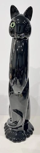 RARE Floor Size MCM Royal Haeger Ceramic Winking Cat R-142 Glass Eyes USA 21”