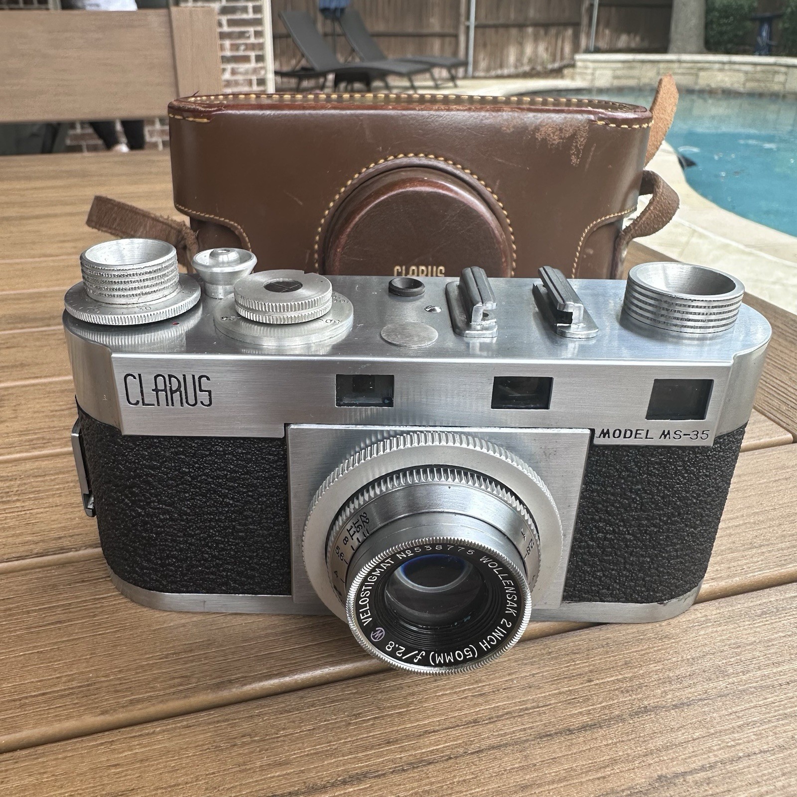 Vtg. Clarus Model MS-35 35mm Camera Wollensak 2-inch f/2.8 lens & Leather Case