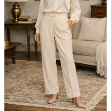 Vintage Liz Claiborne Silk Trousers Cream Old Money Timeless Elegant Sz 6