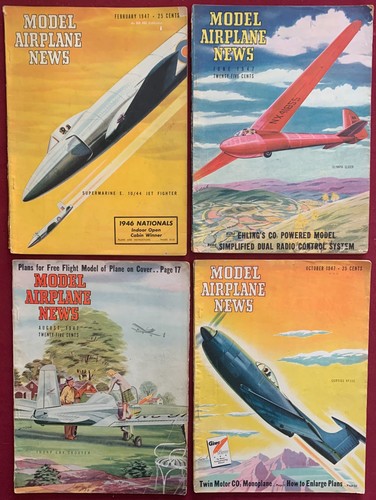 4 Model Airplane News 1947 February June August October - Aviation Flying Hobby