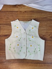 Vintage American Girl Gear Linen Blend Size Large Daisy Floral Embroidered Vest