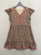 Savanna Jane Dress Women’s Small Brown Leopard Embroidered Boho Peasant