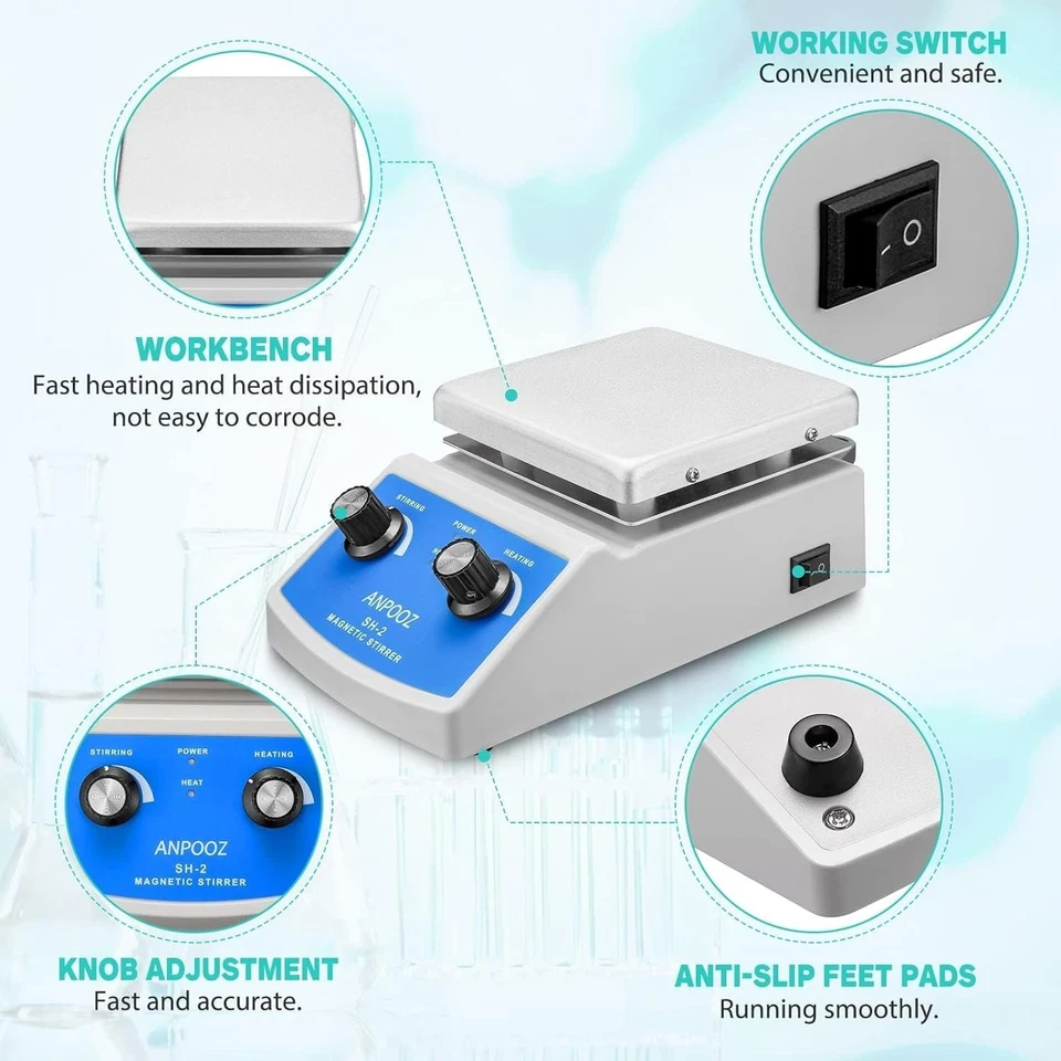 Magnetic Stirrer Hot Plate w/Stir Bar Retriever, 100-2000RPM Hot Plate Stirrer - Image 4 of 4