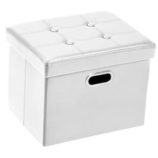 Storage Ottoman 17x13x13in Leather Rectangle Foot Rest Folding Bench White