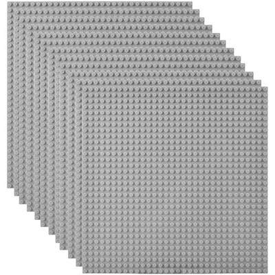 10''x10'' Base Plates for Building Bricks - Pack of 12 - Grey