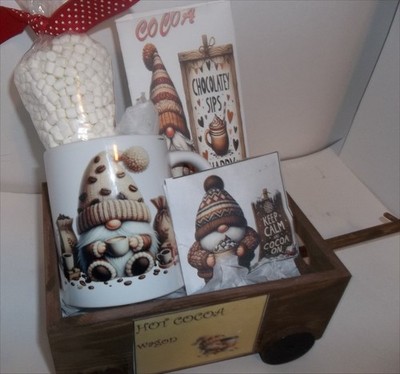 Cocoa Wagon  Gnome Ceramic Mug Gift Basket Handcrafted Marshmallows Hot Chocolat