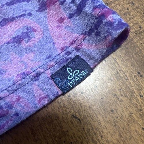 Prana Athletic Women Large Sheer Tee Shirt Purple Lilac Floral Short Sleeve Crew - 第 6/7 張圖片