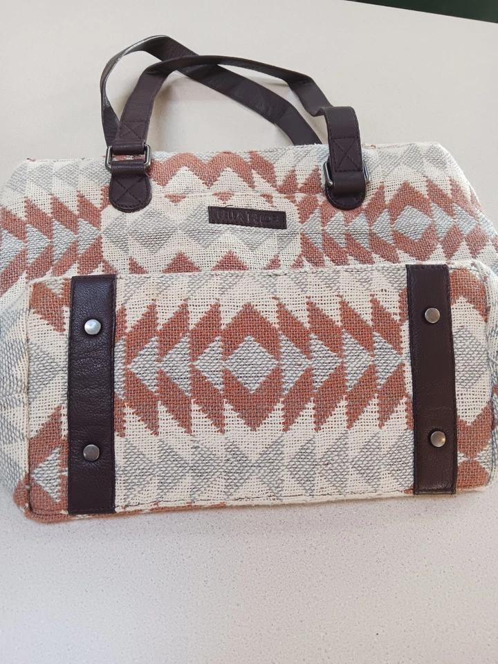 Vtg Bella Taylor Handbag Purse Shoulder Tote Southwest Style Zipper Pockets Boho - Image 3 of 4