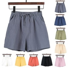 Short femme décontracté et respirant en coton avec taille haute et poches