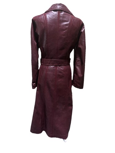 *Vintage* IMPERIAL Womens 12 Long Leather Knit Trench Coat Belted OXBLOOD 60s70s - Picture 5 of 23