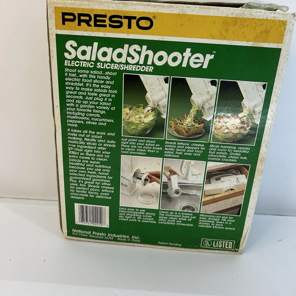 Presto Salad Shooter 02910  Electric Food Slicer Shredder Vintage 1989 Sealed - Image 4 of 4
