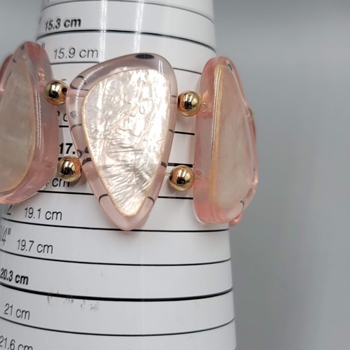 Large Pink Acrylic Statement Bracelet Gold tone Spacer Beads 6.5" - Picture 3 of 8