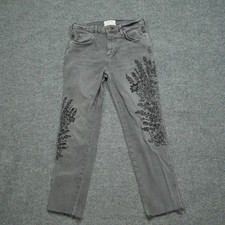 Free People Jeans Womens 26 Grey Pants Embroidery Flowers Raw Hem We The Free