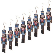  4 Pairs Christmas Earrings for Women: Nutcracker Drop Earrings Wooden Cute