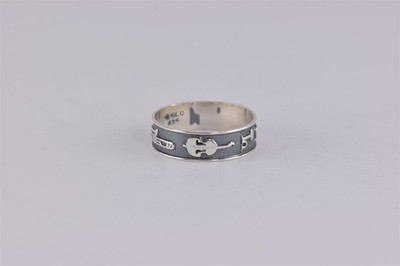 Bandring Sterlingsilber 5 mm oxidiert geschnitzt klassische Instrumente 925 Gr: 6