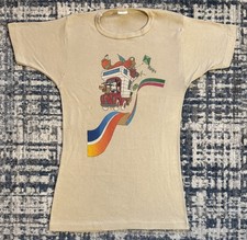 Vintage 70s Walt Disney Mickey  Pluto Camping T Shirt Size Medium 1970s Outdoor