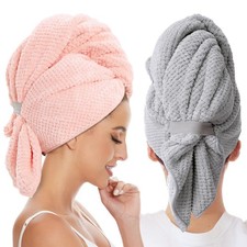 Large Microfiber Anti Frizz Hair Towel Wrap Fast Drying Gray Pink 2 PCS