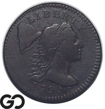 1795 Flowing Hair Liberty Cap Large Cent, Choice VF+, Great Strike Definition!