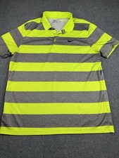 Mens Nike DriFit Golf Standard Fit Short Sleeve Polo Shirt Yellow Striped Large