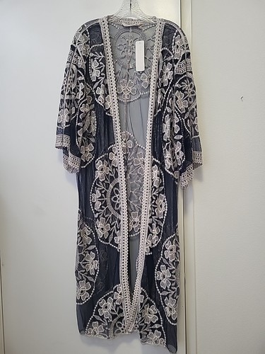 Soft Surroundings Montabello Lace Duster Blue with White Embroidery 2X NWT