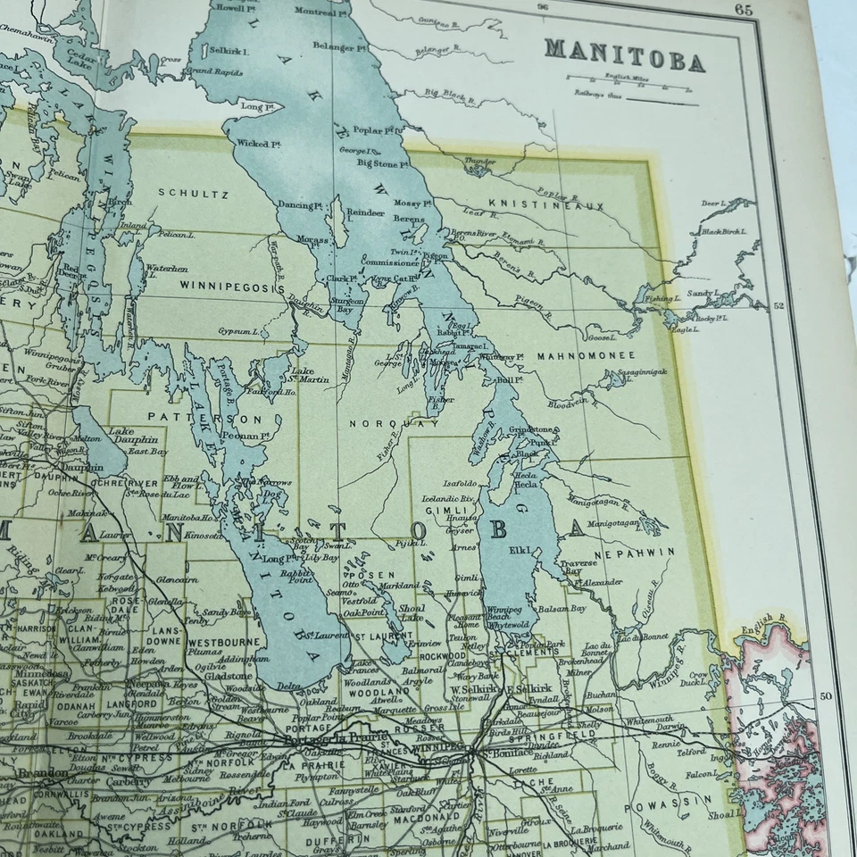 1910: Antiguo mapa de Manitoba Saskatchewan CS #65 ferrocarril atlas anticuario  Foto 2 de 4