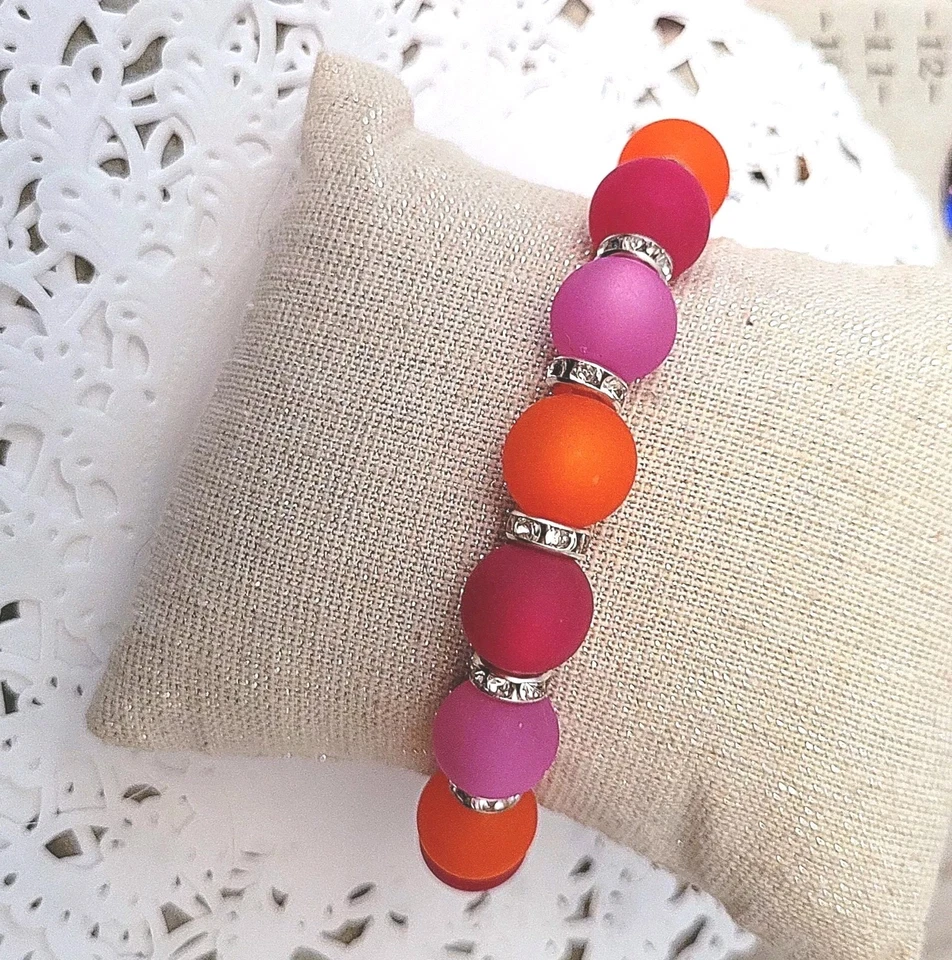 Sylvie's POLARIS Perlen 12 mm Armband 18/19 cm fuchsia rosa orange handmade/804