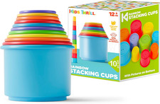 KIDSTHRILL Rainbow Colors Baby Stacking Cups for Toddlers, Tall Baby Stacking To