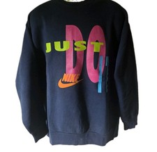 Vtg 1980's NIKE "Just Do IT" Graphic Sweatshirt Bold Colorful Print Navy XL USA