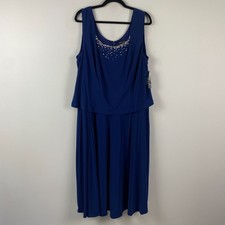 Alex Evenings Embellished Tea-Length Plus Size Dress Size 16W Cobalt Blue