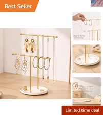 Jewelry Stand Holder with Ceramic Tray for Earrings Bracelets Rings Gold Finish